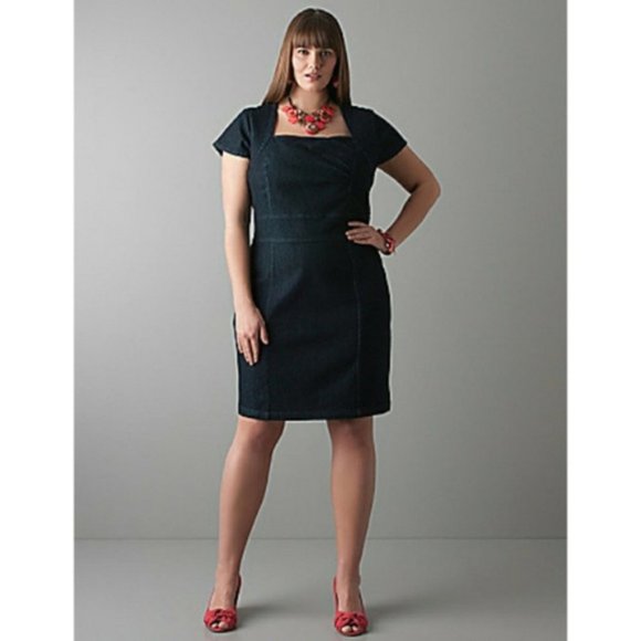 Size 16 Lane Bryant Dark Denim Stretch Mini Dress - Picture 1 of 4